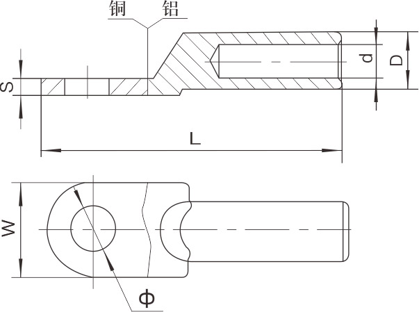 Copper-aluminium cable lugs — dimension drawing 1