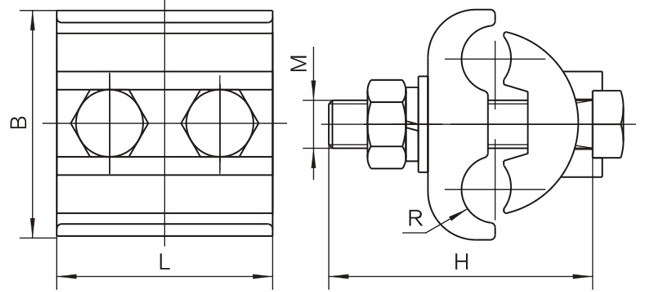 Copper Parallel Groove Clamp — dimension drawing 1